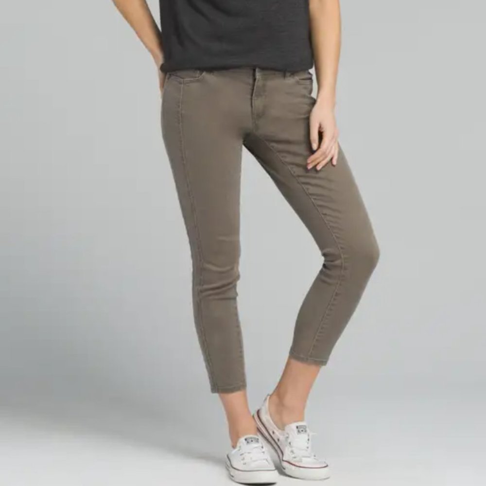NEW Prana Carlotta Crop Dark Mud Mid Rise Skinny Ankle Pants Sz 8 / 29